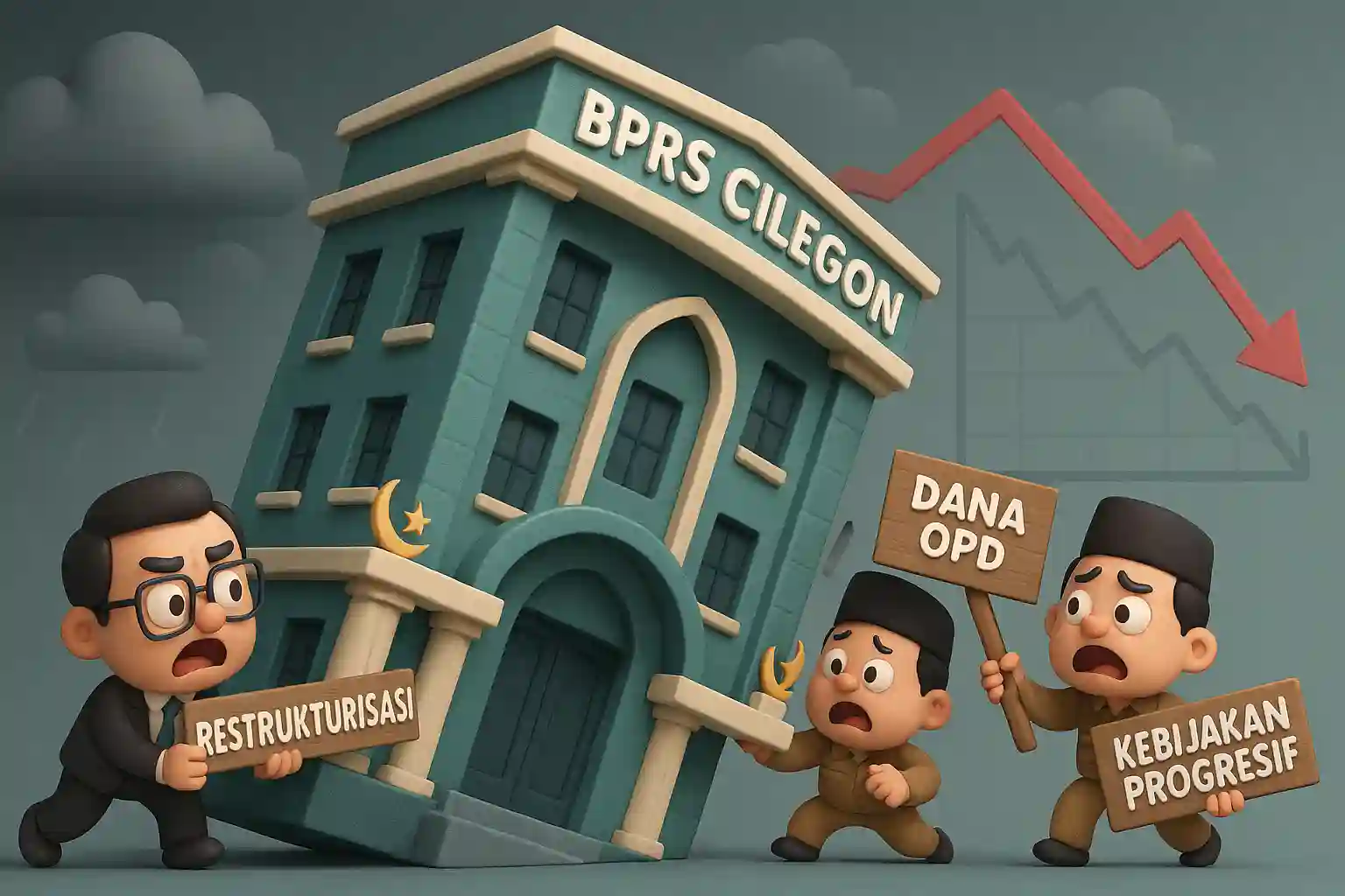 Ilustrasi kartun krisis BPRS Cilegon, DPRD dan Pemkot berusaha menyelamatkan bank syariah