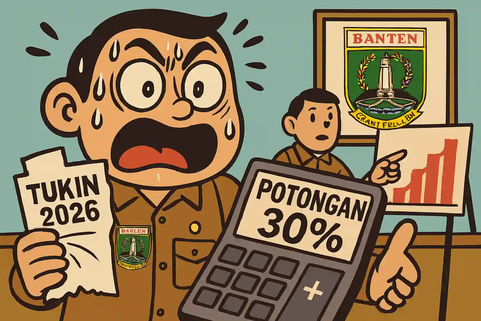 Karikatur ASN Banten kaget melihat slip gaji “Tukin 2026” dipotong 30%