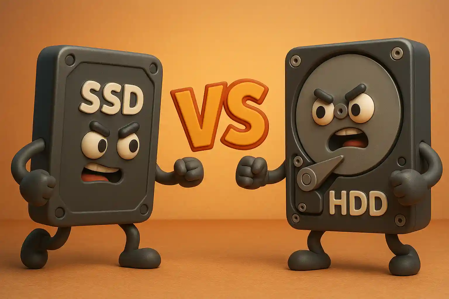 Ilustrasi perbandingan SSD dan HDD